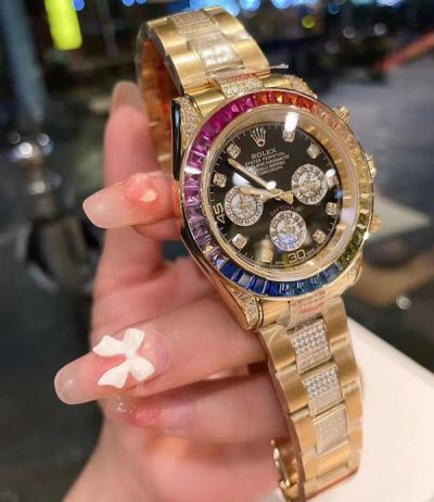 ROLEX Watch Band Daytona Rainbow 36 Gems Imported Quartz Movement Watch